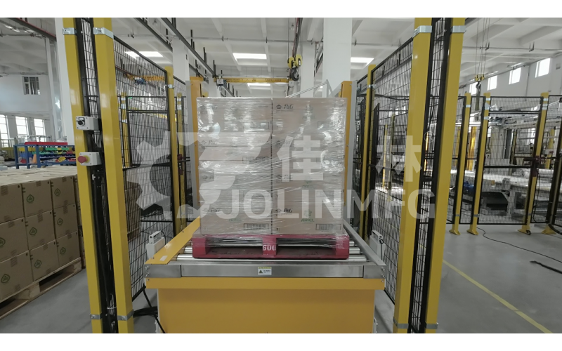 瓦楞紙箱產(chǎn)品用自動(dòng)碼垛裹膜包裝線