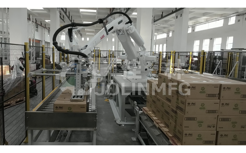 瓦楞紙箱產(chǎn)品用自動(dòng)碼垛裹膜包裝線