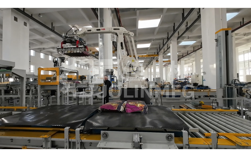 編織袋類(lèi)產(chǎn)品用自動(dòng)碼垛裹膜生產(chǎn)線